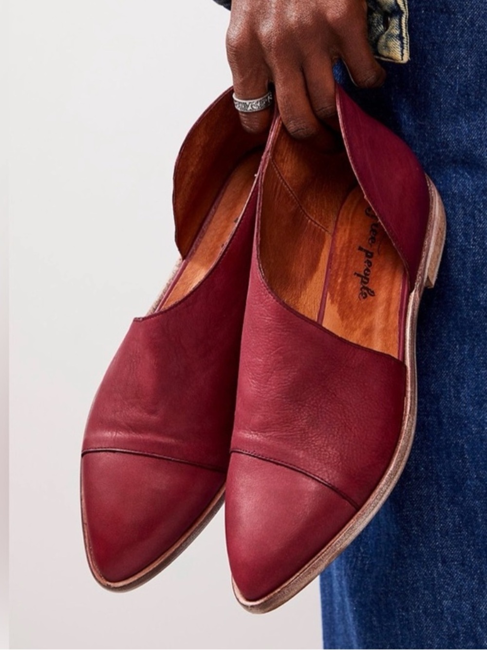 Free People Pointed Leather Slip-On Flats in Mustard Yellow